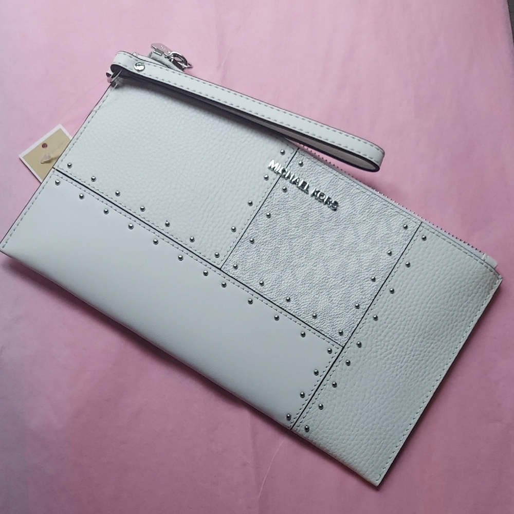Michael Kors White Studded Clutch/Extra Large Wristlet